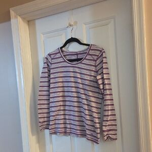 T By Talbot Waffle Weave Striped Purple Womens Long Sleeve Shirt Small